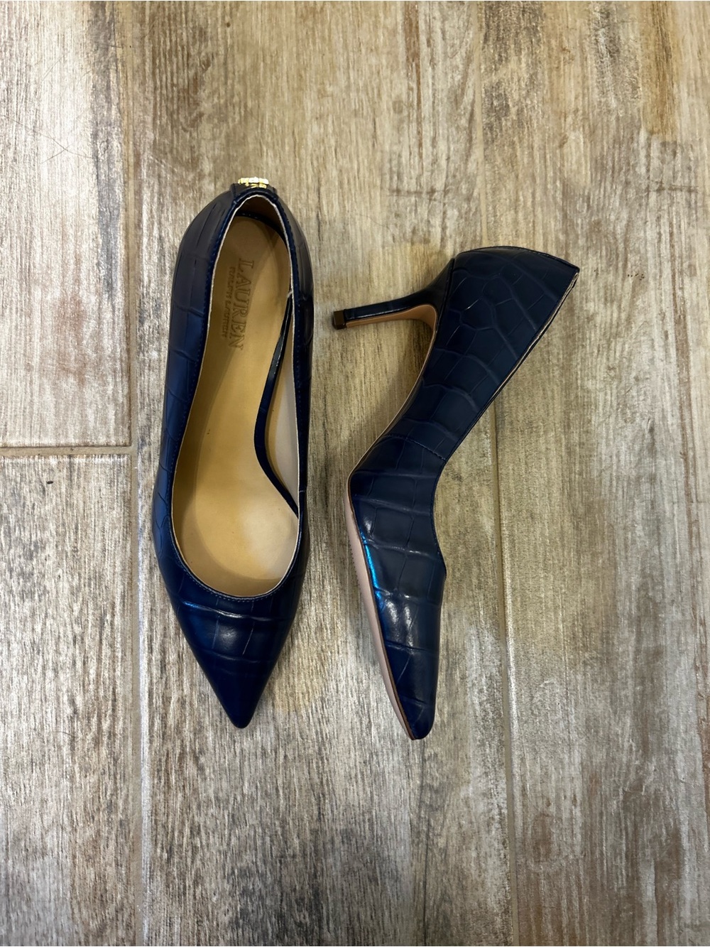 Lauren Ralph Lauren Lanette Crocodile Embossed Leather Pumps 6